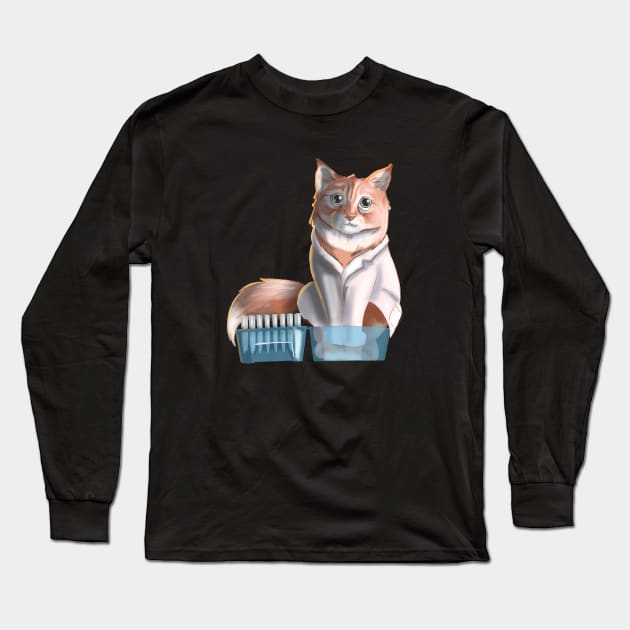 Science cat in a pipette tip box Long Sleeve T-Shirt by ScienceCatIncognito